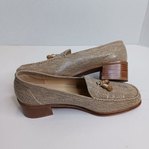 Stuart Weitzman Women's size 8AA Beaded Tassel Loafer Stacked Heel Shoes - Picture 9 of 9